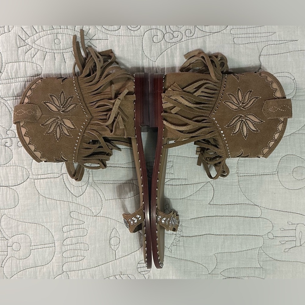 NEW Ash Leather Paquito Sandals Sz EU 38 US 8 ANTILOPE/SKIN Western Fringe - Picture 10 of 13